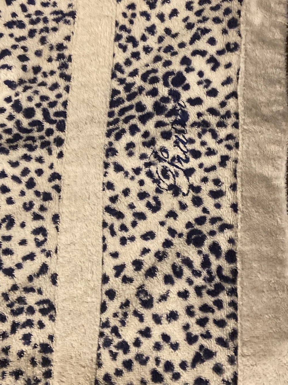 Pratesi leopard print Beach Towel in Navy and white. Special ordered.